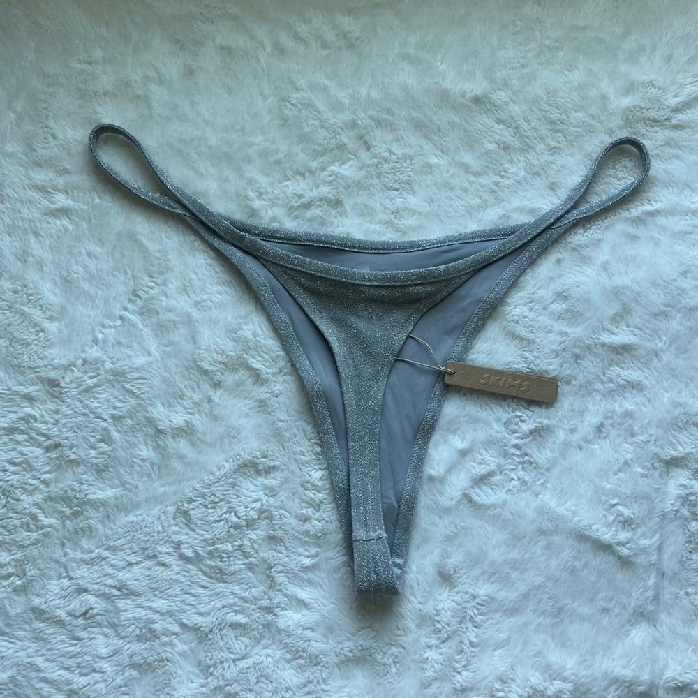 Skims Metallic Swim T-String Bottom Nickel Silver Shimmer SW-THG-0112 4X NEW